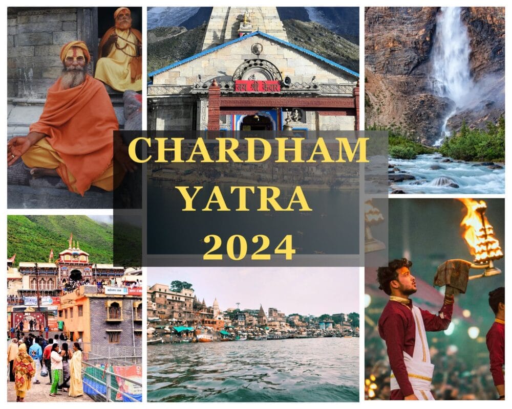 Image of travelers on the Char Dham Yatra, a significant pilgrimage to four sacred sites nestled in the Himalayas: Yamunotri, Gangotri, Kedarnath, and Badrinath.